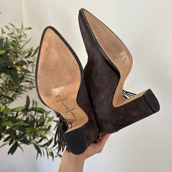 Dolce Vita Ileen Fringe Suede Pull On Pointed-Toe Heeled Boots Brown 10 - Picture 5 of 6